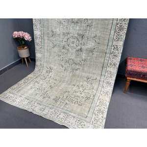 Alfombra Grande Vintage, Alfombra Turca de 5.3x9.2 pies, Alfombra de Lana Gris Estilo Suroeste - Product Image 3