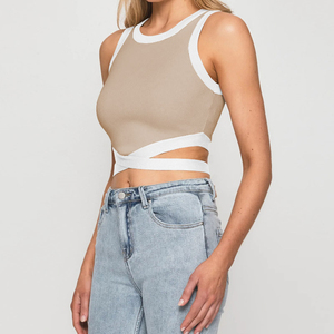 Cjustom nuevo diseño mujer Fitness Tank Top entrenamiento Sexy acanalado sin mangas recortado chalecos logotipo personalizado empalme color gimnasio Activewear - Product Image 1