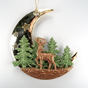 Navidad Año Nuevo Decoración Blanco mate con pintura dorada Acrílico Luna Bosque Reno Paisaje Ornamento - Product Image 5