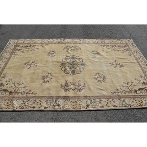 Classic Beige <b>Brown</b> 5.5 X 9.3 ft Eco Friendly Medium Pile Vintage Turkish Rug Large Area <b>Wool</b> Patchwork Design Hallway Bedroom - Product Image 3