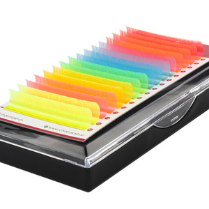 CharmLash Extensions de cils en fibres PBT coréennes effet soie de vison, mixtes UV néon phosphorescentes, en plateaux, boîte d'emballage - Product Image 1