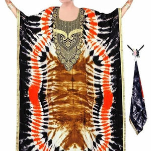 African Hand Tie Dye <b>Kaftan</b> Rayon Loose Rope Free Fall Fabric With Scarf Elegant Fast Colors Traditional Women's Dress - Product Image 1