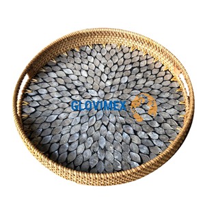 Meilleur choix Ensemble de plateaux de rangement en rotin et bambou de conception Table de service Décorations écologiques en osier durable pour la maison - Product Image 1