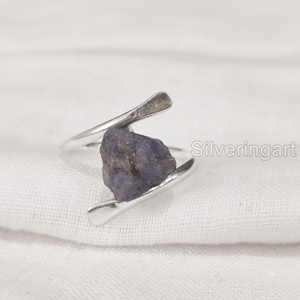 Joyería de piedra en bruto de exportación, anillo de mujer, tanzanita Natural, piedra preciosa cruda, piedra natal de diciembre, banda cruzada, anillo de Plata de Ley 925 - Product Image 3