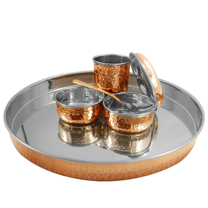 Dîner international king en cuivre, ensemble de 5 pièces, 1 assiette, 1 verre, 1 cuillère, 2 bols à curi, résistance à la Corrosion Architectural/ornementale - Product Image 3