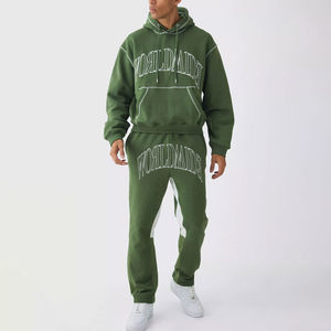 ชุดวอร์มผ้าคอตตอนสไตล์ฮิปฮอปชุดขาบานปักลายด้วยกรด100% ผ้าเฟรนช์ผ้าเกล็ดปลาแบบปรับแต่งได้ - Product Image 1