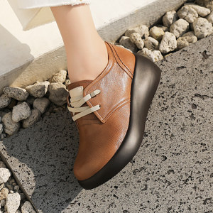 [JSHOE] Chaussures décontractées pour femmes, en cuir d'agneau véritable fait main, confortables, plateforme de 5,5 cm, chaussures de marche - Product Image 6