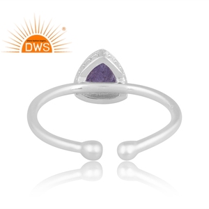 Best Selling Sterling Silver Natural Tanzanite Gemstone Triangle Design <b>Adjustable</b> <b>Ring</b> Custom Jewelry For Women Gift For Her - Product Image 4