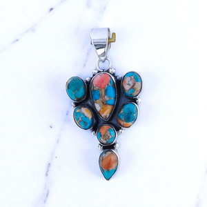 จี้ห้อยคอเงินชุบสไตล์โบฮีเมียนรูปทรงนามอคาร์ งานแฮนด์เมด ประดับด้วยพลอยเทอร์ควอยซ์มุก สำหรับทุกเพศ - Product Image 2