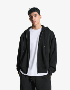Conjunto de chándal de calle unisex de gran tamaño personalizado con sudadera con cremallera de algodón pesado y diseño bordado en blanco - Product Image 4