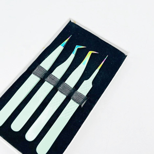 Pinzas de extensión de pestañas con logotipo personalizado, 10mm, acero inoxidable sólido, punta de arcoíris, fibra, Color verde marino, agarre de diamante, probado a mano - Product Image 1