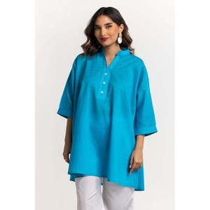 Túnica Teñida Dobby KJ-43242 100% Lino Transpirable de Cintura Media con Pantalones Anchos y Decoración de Botones - Product Image 3