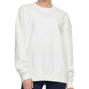 Sudadera informal con logotipo bordado personalizado, suéter de algodón de gran tamaño con cuello redondo, jersey de lana con cuello redondo para mujer, sudadera - Product Image 4