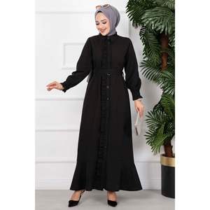 Vestido largo negro elegante con detalle de volantes, conjunto Khimar tradicional de lujo para niños y niñas, vestido Hijab de tela de algodón de verano - Product Image 1