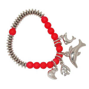 Urthn 1400319 <b>Red</b> Beads Rhodium Plated <b>Bracelet</b> Fashionable Charm for Women - Product Image 1