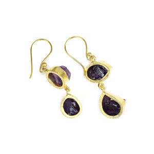 Pendiente colgante hecho a mano de doble piedra preciosa única con protección de cristal aguamarina en bruto natural, Plata de Ley 925, chapado en oro - Product Image 4