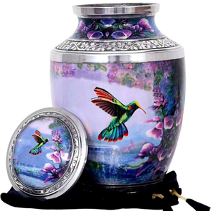 Urne funéraire décorative en forme de colibri avec œuvre d'art naturelle colorée et couvercle sécurisé pour souvenir commémoratif - Product Image 1