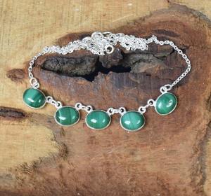 Green <b>Malachite</b> 925 Sterling Silver Natural Gemstone Solitaire Pendant <b>Necklace</b> April Birthstone Trendy Certified Anniversary - Product Image 3