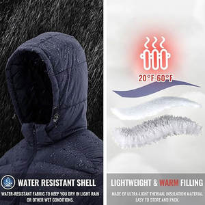 Chaqueta Acolchada Ligera para Hombre con Capucha Desmontable, Resistente al Agua, Aislante, Puños Elásticos, Dobladillo Ajustable, Impresión de Logotipo Personalizado - Product Image 4