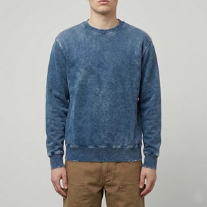 Sweat à capuche personnalisé en denim indigo bleu délavé, 100 % coton, style vintage, pour l'hiver, idéal pour le travail ou le streetwear, vente en gros - Product Image 1