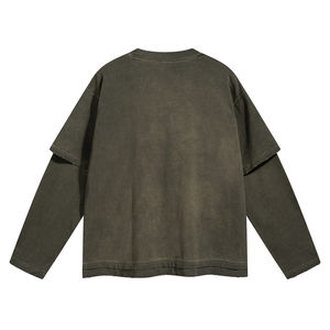 เสื้อยืดผู้ชายแขนยาวสองชั้นซักกรดเสื้อไม่มีลาย300 GSM รุ่นเฮฟวี่เวท - Product Image 3