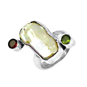 Bague pour femme, style bohème vintage, bijoux fantaisie, argent, perle, grenat, péridot, incrustée de pierres précieuses en forme d'étoile - Product Image 2