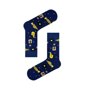 Unisex Navy Blue Ankle <b>Socks</b> Breathable and Daily Use Colorful Musical Theme Design - Product Image 1