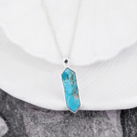 Colgante Unisex de Plata de Ley 925 con Turquesa Natural de Arizona, Forma Elegante, Engaste en Bisel, Estilo Bohemio, Hecho a Mano, de la Mejor Calidad, Gran Venta