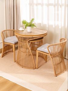 Mesa de Té de Ratán Natural Hecha a Mano para Dos Personas, Muebles Tejidos para Interiores - Product Image 5