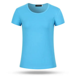 Venta caliente de manga corta de verano mujeres Tops cuello redondo 90% algodón 10% Spandex alto elástico Delgado camisetas de mujer - Product Image 1