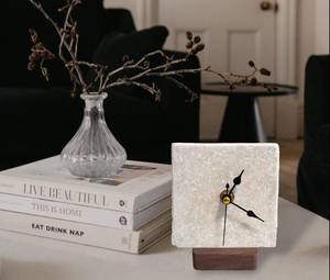 The CRAFT EXIM Luxury Natural Marble Quartz <b>Art</b> <b>Deco</b> <b>Desk</b> Clock Premium Handcrafted Home Office Decor - Product Image 1