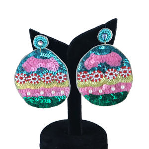 Premium Handmade Beaded <b>Sequin</b> Drop Earrings Colorful Statement Fashion Women and Girls Custom Wholesale Jewelry Earrings - Product Image 1