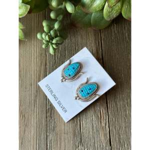 Zuni Handmade Turquoise & <b>Sterling</b> <b>Silver</b> Bezel Set <b>Stud</b> <b>Earrings</b> - Product Image 2