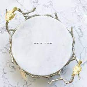 High Grade Gold Plated Metal Edges And <b>Handles</b> For Round Shape Top Quality Marble Serving Tray Home And Hotel Kitchenware Supply - Product Image 5