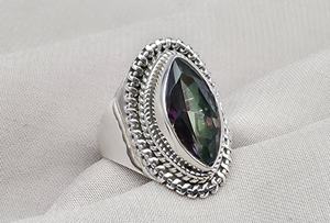 Anillo de Plata de Ley 925 con Cuarzo Místico, Anillo de Piedra Preciosa Facetada en Forma de Marquesa Hecho a Mano, Proveedor de Joyería para Mujer al por Mayor - Product Image 6