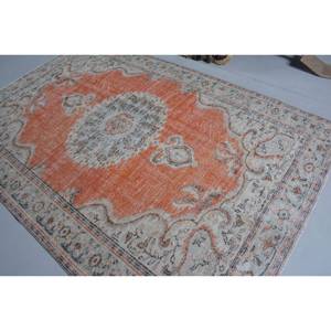 Tapis Vintage en Laine Turque de 5ft 9in X 8ft 8in, Orange Gris, Plat, Tissage, Patchwork, pour Décorations de Salon, Support en Latex - Product Image 4