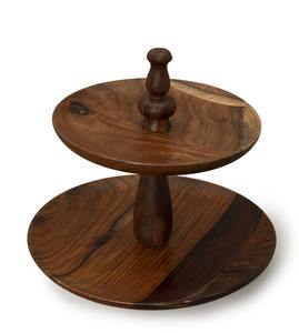 Support à gâteau à 2 niveaux en bois d'acacia artisanal, support à cupcakes rustique en bois, plateau de service à étages pour la décoration de cuisine et de fête de style campagnard - Product Image 3