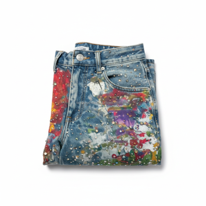 Pantalones Vaqueros Anchos de Estilo Urbano con Diseño de Salpicaduras de Pintura, Unisex, Hip Hop, Holgados, Transpirables y Vibrantes - Product Image 6