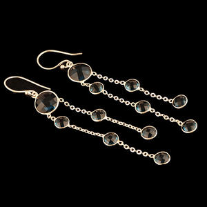 Luxury Stylish Tiny Round Faceted London Blue Quartz Bezel Set <b>Long</b> <b>Chain</b> Earrings <b>Silver</b> Plated Chandelier Earring Gift for Her - Product Image 6