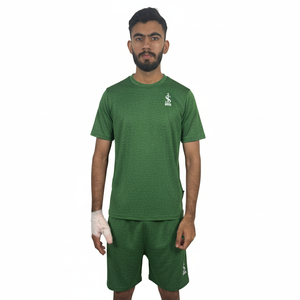 ชุดกีฬาฤดูร้อนผู้ชาย ระบายอากาศได้ดี เสื้อยืดแขนสั้นและกางเกงขาสั้น ชุดสองชิ้น ยูนิเซ็กซ์ ผ้าโพลีเอสเตอร์ผสมคอตตอน - Product Image 1