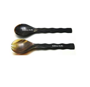 Ensemble de service à salade en corne naturelle avec fourchette et cuillère-Ustensiles de cuisine écologiques pour servir la salade - Product Image 6