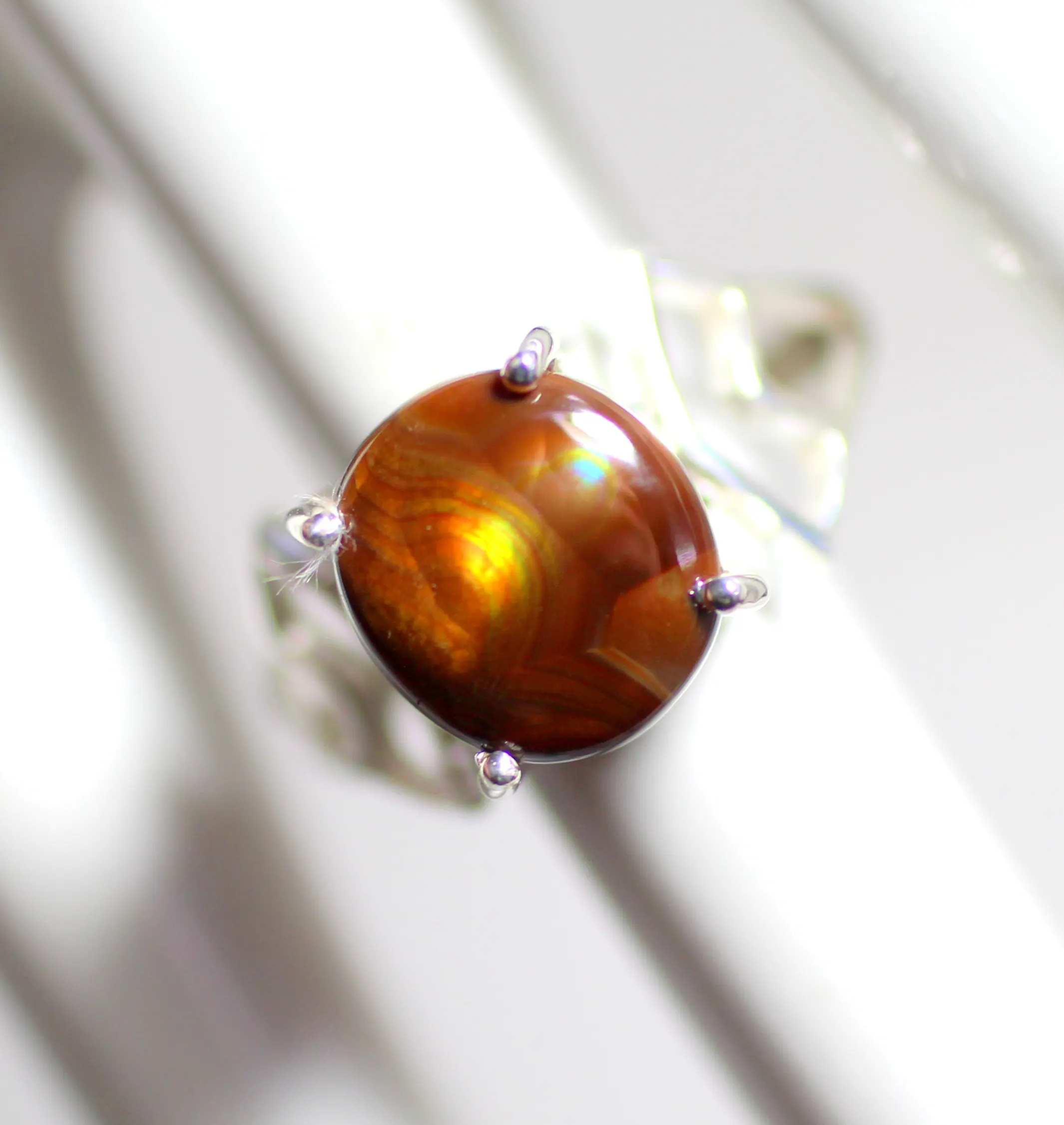 Tự Nhiên Mexico Lửa Agate Cabochon Đá Quý 925 Sterling Làm Nhẫn