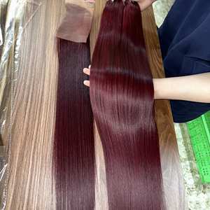 Paquets et fermeture de trame de couleur bourgogne droite d'os de cheveux humains vietnamiens de haute qualité - Product Image 1
