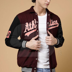 Venta al por mayor de alta calidad de los hombres de pie chaquetas universitarias de invierno de manga alta de estilo de la calle de diseño personalizado con cremallera no tejida - Product Image 1