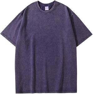 เสื้อยืดคอกลมสำหรับผู้ชายผ้าคอตตอนสี100% ซีดจางระบายอากาศได้ดีขนาดใหญ่โอเวอร์ไซส์ - Product Image 4