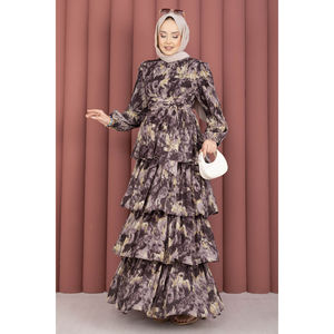 Robe de soirée Yoryo en mousseline de soie marron café, ceinturée, taille empire, coupe trapèze, style vintage - Product Image 3