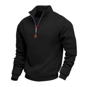 Sudadera de manga larga con cuello levantado forrado de lana de estilo americano para hombre, ropa deportiva informal, sudadera cálida y cómoda con media cremallera - Product Image 4