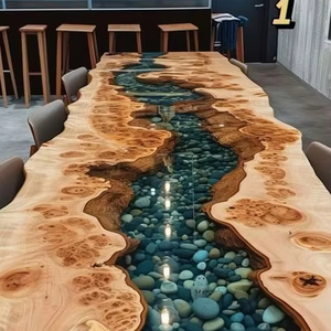 RESISTANT WOODEN BEST Quality Luxury Home Furniture Solid Walnut <b>Wood</b> Restaurant Dining Coffee River Kitchen Epoxy Resin Slab - Product Image 2