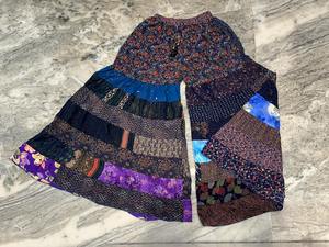 Recycled Sari Silk Wide Leg Patchwork Pants Boho Flared Silk Trousers Pants Elastic Waist Palazzo Maxi - Product Image 5