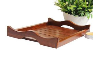 Bandeja de servicio de madera de acacia redonda personalizable para cocina, hogar u hotel, vajilla de estilo clásico para fiesta o servicio de comida - Product Image 3